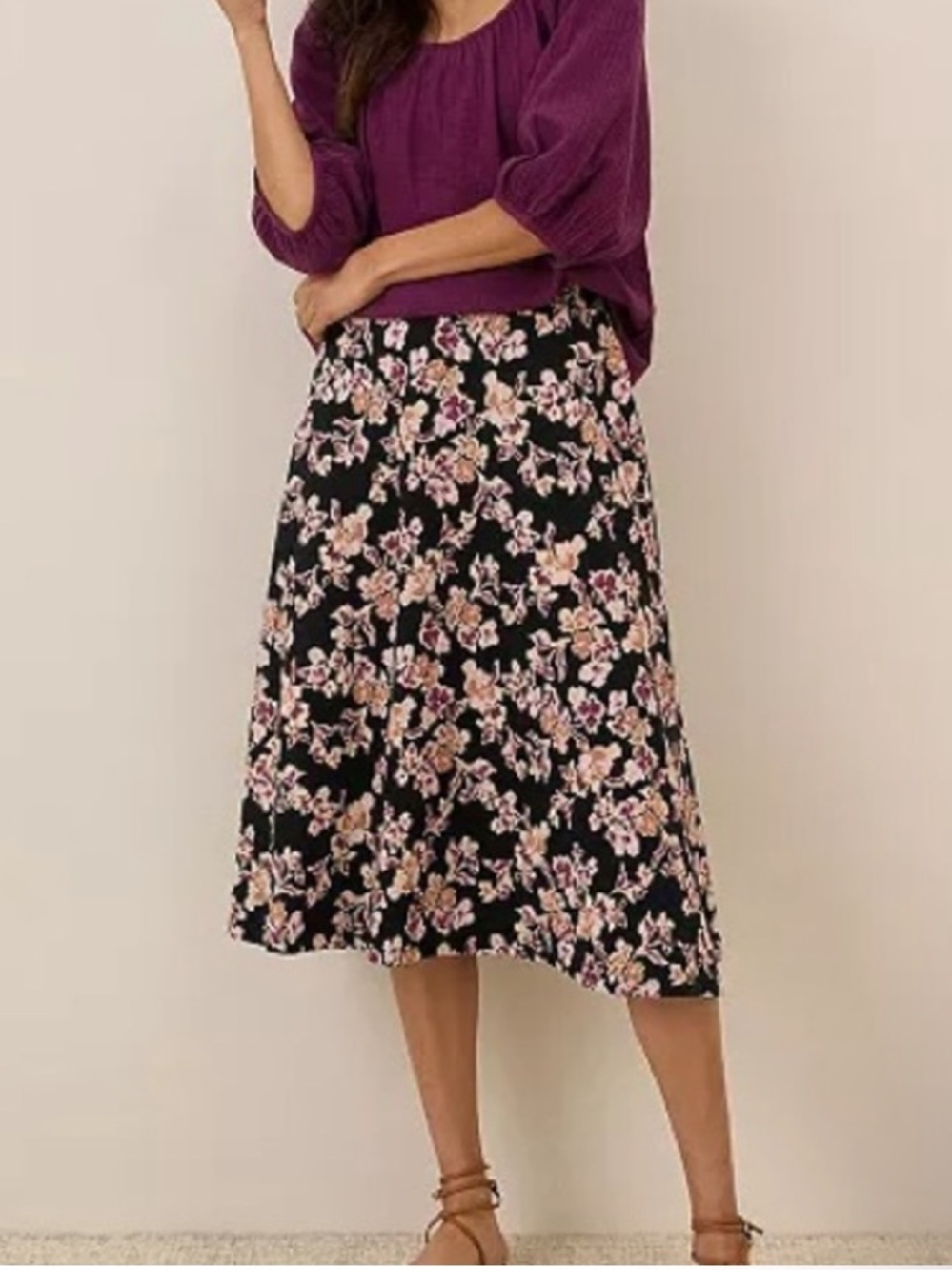 Pact Organic Cotton Black Floral A-Line Midi Skirt large